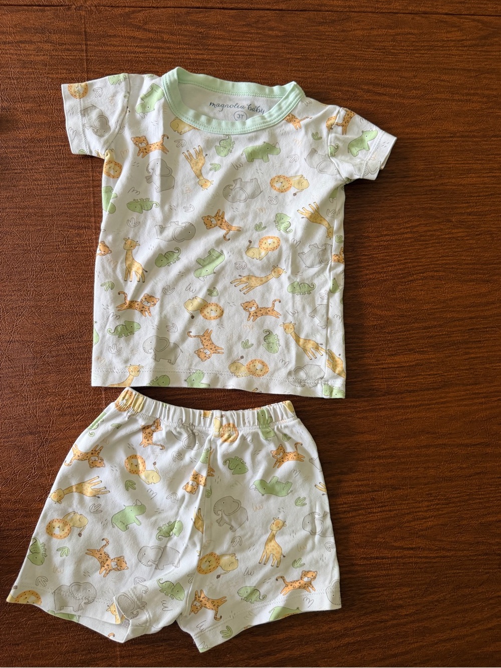 Magnolia Baby White Safari Animal Kids Pajama Set with Green & Yellow Accents